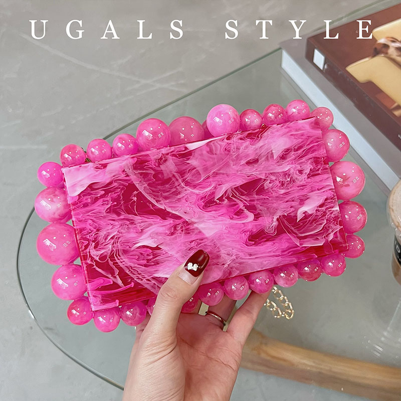 Evening Bag Beaded - Luxury Designer Beaded Striped Acrylic Square