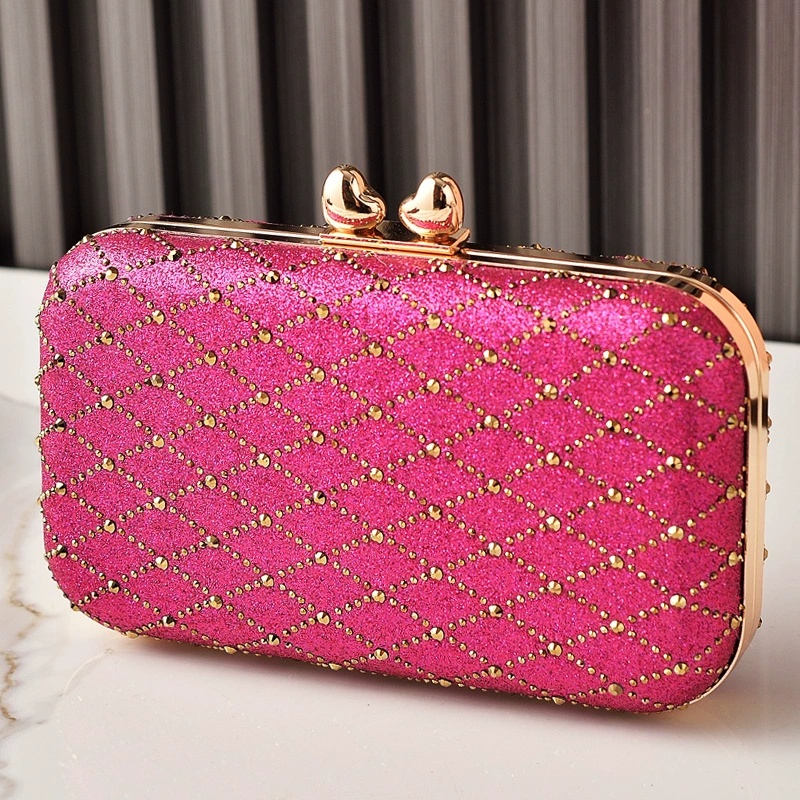 Evening Bag Beaded - Elegant Hot Pink Glitter Clutch Women's