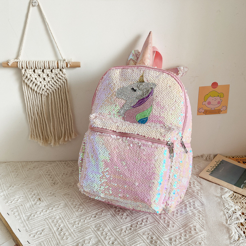 Women'S Bags Going Out - Sequin Unicorn Backpack Pink Shiny Lightweight