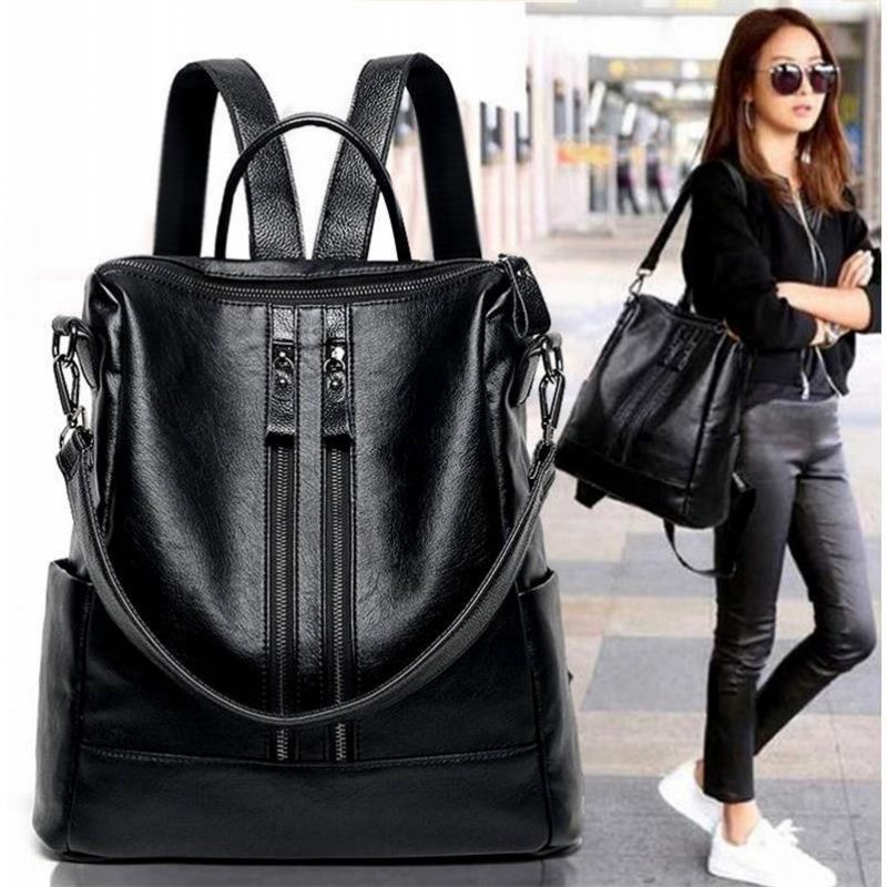 Women Bags For Office - Women Soft Leather Backpack School Black